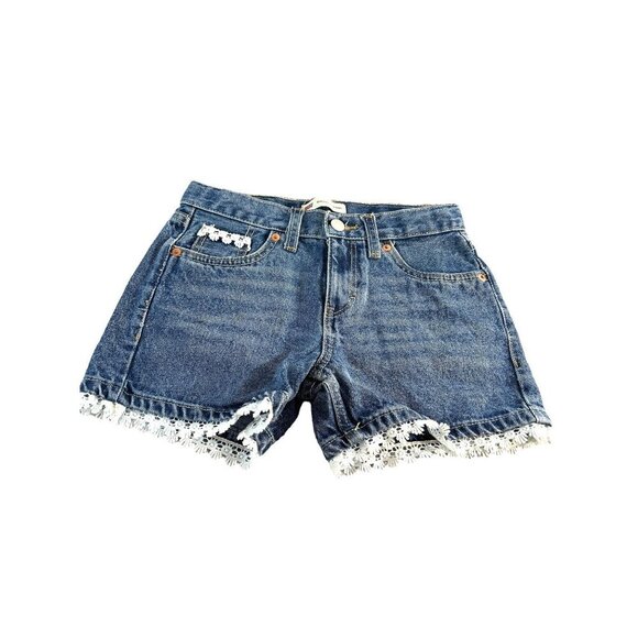 Levi’s Girls Shorts Jean 5 pocket Lace Hem Med Wash Size 10 R - Picture 1 of 7